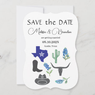 Bluebonnets Blue Floral Texas Rustic Wedding Invitation