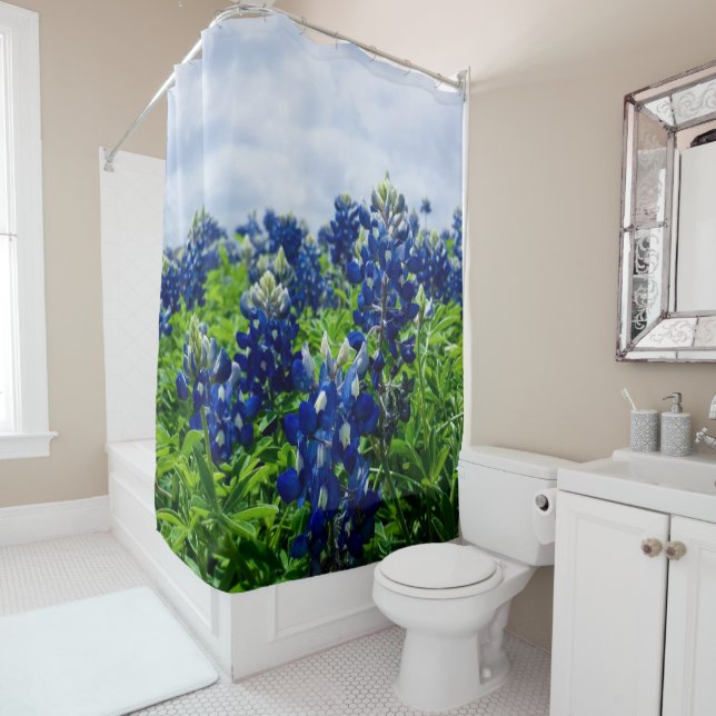 Bluebonnets Blue Floral Texas Texan Elegant Shower Curtain (In Situ)