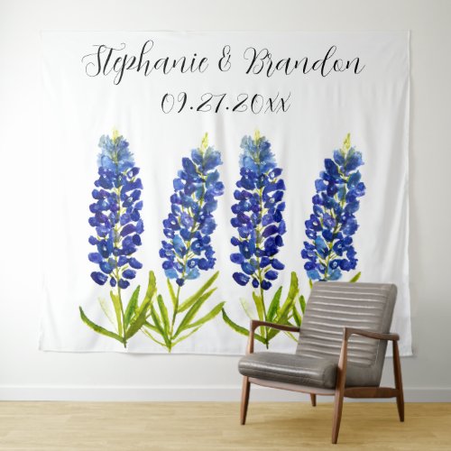 Bluebonnets Blue Floral Texas Wedding Photo Booth Tapestry