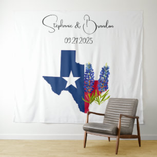 Bluebonnets Blue Floral Texas Wedding Photo Booth Tapestry