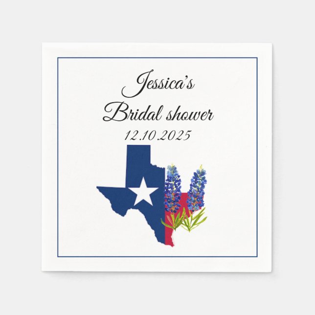 Bluebonnets Blue floral Watercolor Bridal shower Napkins (Front)