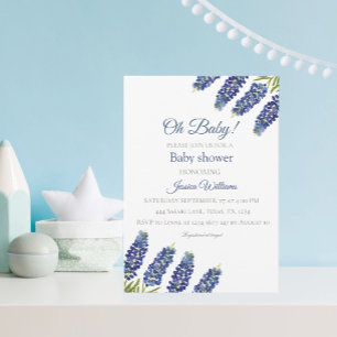 Bluebonnets Blue Floral Watercolor Texas Baby boy Invitation