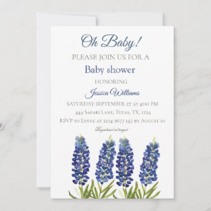 Bluebonnets Blue Floral Watercolor Texas Baby boy Invitation