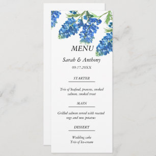 Bluebonnets Blue Floral Watercolor Wedding Food Menu