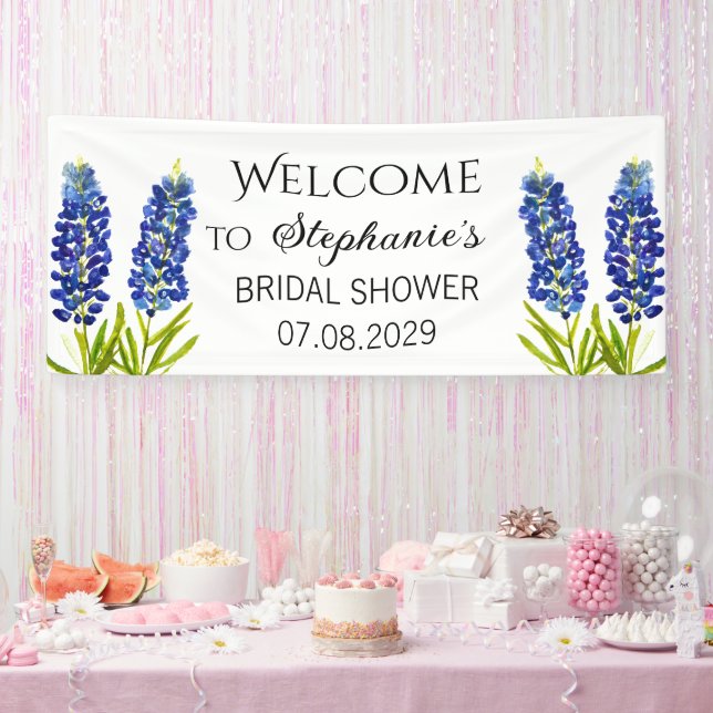 Bluebonnets Blue Flowers Rustic Bridal Shower Banner (Party)