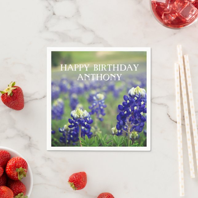 Bluebonnets Blue Flowers Texas Floral Birthday Napkins (Insitu)