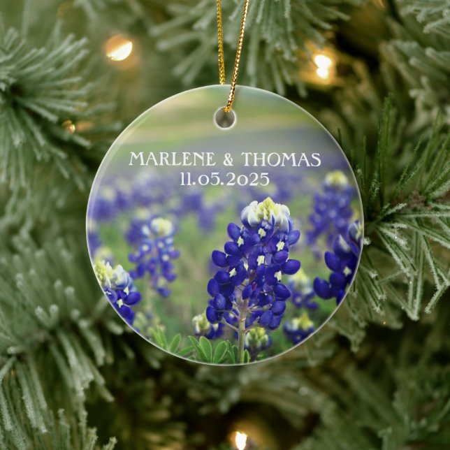 Bluebonnets Blue Flowers Texas Floral Wedding Ceramic Ornament (Tree)