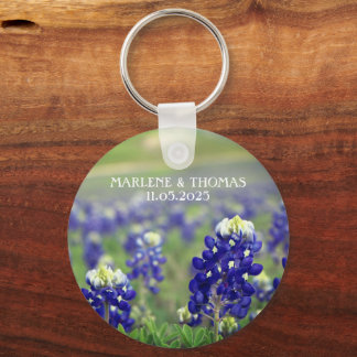 Bluebonnets Blue Flowers Texas Floral Wedding Keychain
