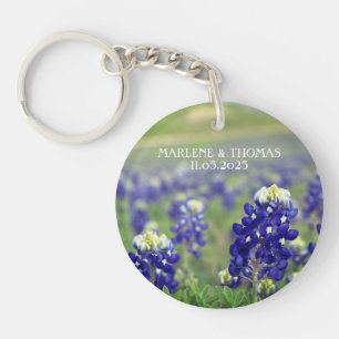Bluebonnets Blue Flowers Texas Floral Wedding Keychain
