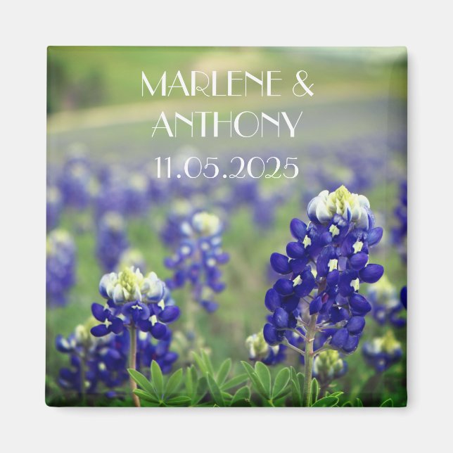 Bluebonnets Blue Flowers Texas Floral Wedding Magnet (Front)