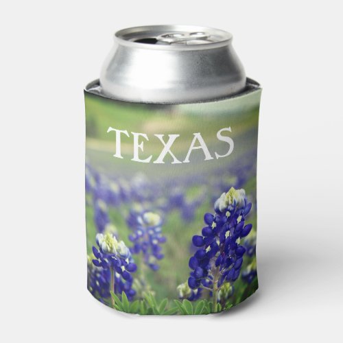 Bluebonnets Blue Flowers Texas texan Floral Can Cooler