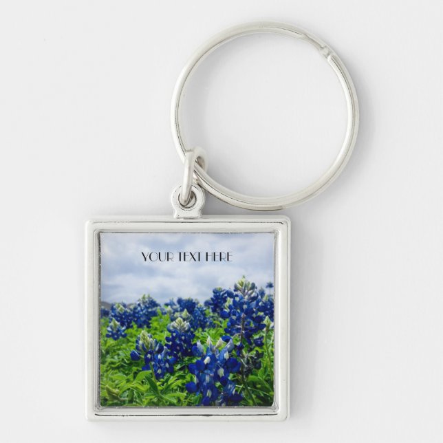 Bluebonnets Blue Flowers Texas texan Floral Keychain (Front)