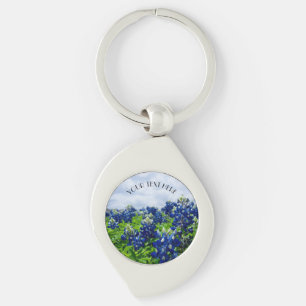Bluebonnets Blue Flowers Texas texan Floral Keychain