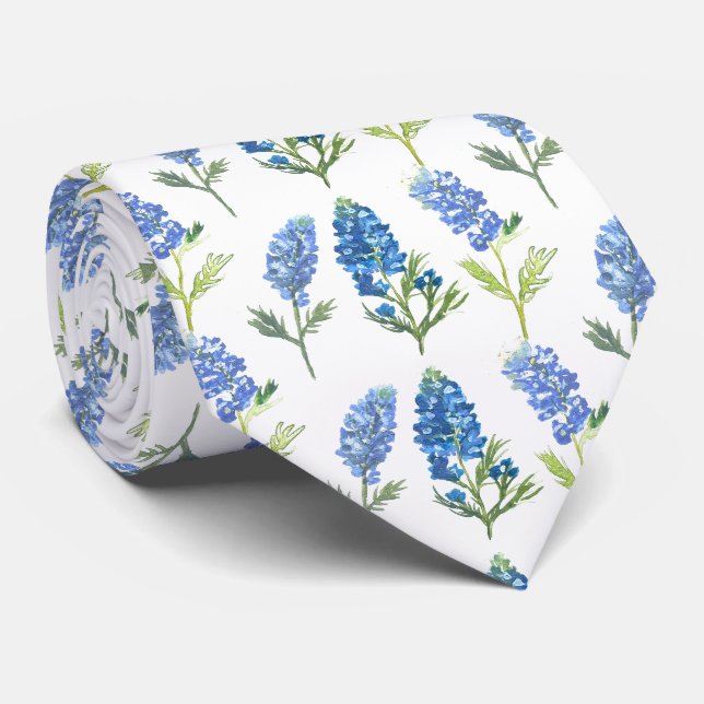 Bluebonnets Blue Flowers Texas Texan Floral  Neck Tie (Rolled)