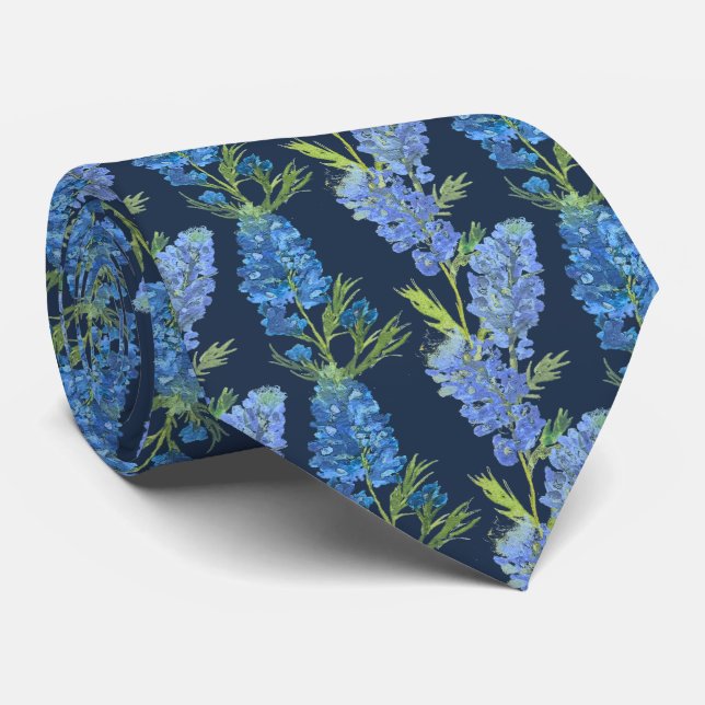 Bluebonnets Blue Flowers Texas Texan Floral  Neck Tie (Rolled)