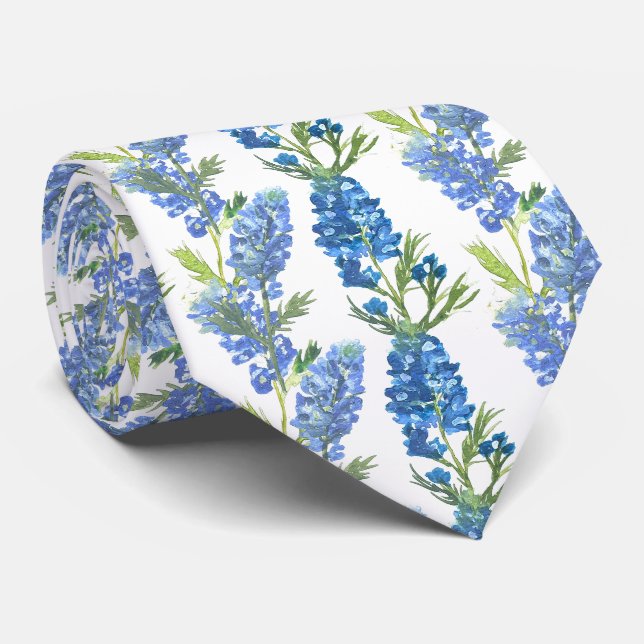 Bluebonnets Blue Flowers Texas Texan Floral  Neck Tie (Rolled)