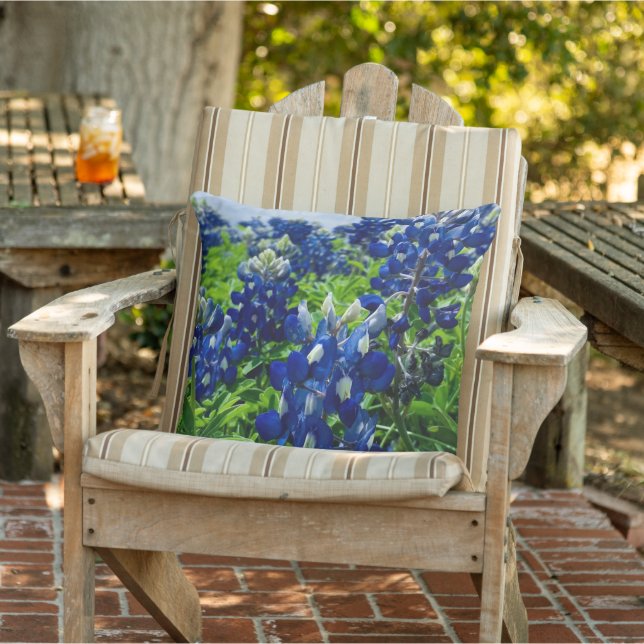 Bluebonnets Blue Flowers Texas Texan Floral Outdoor Pillow (Chair)