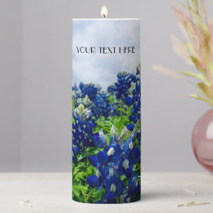 Bluebonnets Blue Flowers Texas texan Floral Pillar Candle