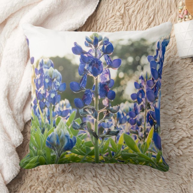 Bluebonnets Blue Flowers Texas texan Floral Throw Pillow (Blanket)