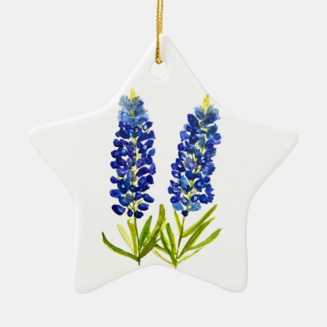 Bluebonnets Blue Flowers Texas Texan Lupine Ceramic Ornament (Front)