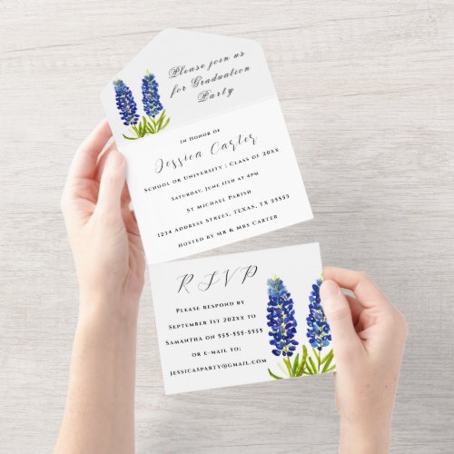Bluebonnets Blue Wildflower Floral Lupin All In One Invitation