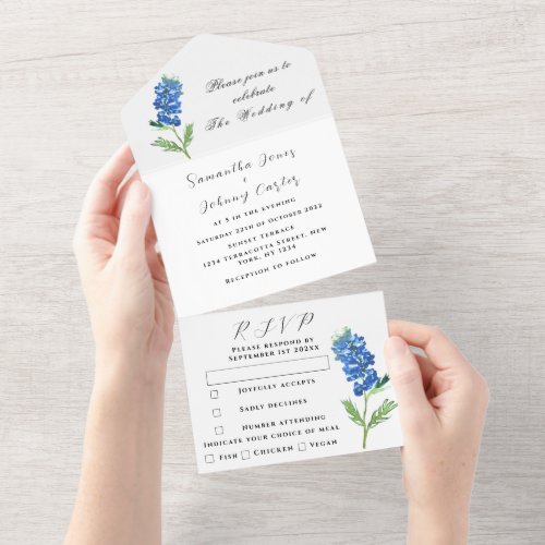 Bluebonnets Blue Wildflower Floral Lupin Wedding All In One Invitation