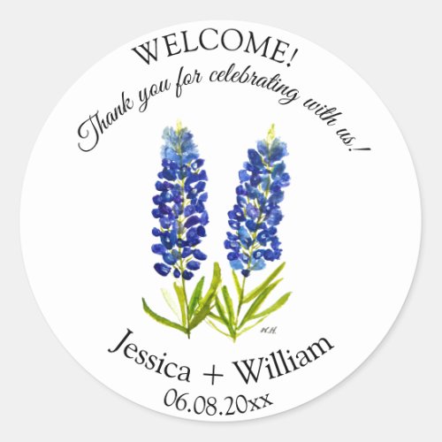 Bluebonnets Bride and Groom Rustic Modern Wedding Classic Round Sticker