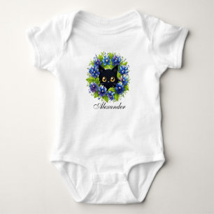 Bluebonnets Cute Cat Floral Baby Boy bodysuit