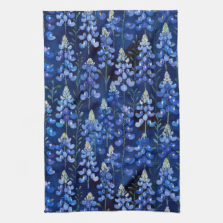 Bluebonnets - Dark Blue Texas Flowers Kitchen Towel