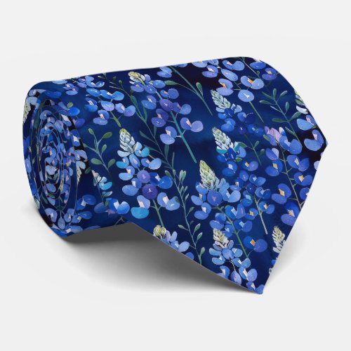 Bluebonnets _ Dark Blue Texas Flowers Neck Tie