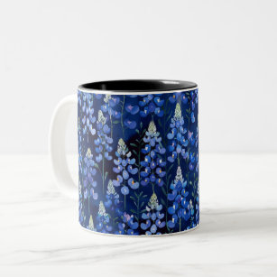 Bluebonnets - Dark Blue Texas Flowers Two-Tone Coffee Mug