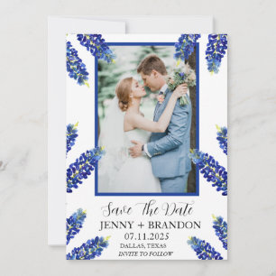 Bluebonnets Elegant Modern Blue Floral Photo  Save The Date