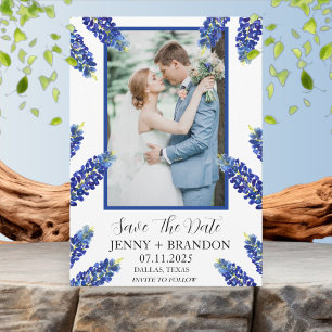 Bluebonnets Elegant Modern Blue Floral Photo  Save The Date
