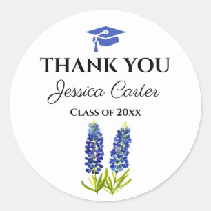 Bluebonnets Floral Graduation Thank you Classic Round Sticker