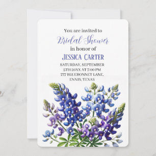 Bluebonnets Floral Watercolor Boho Bridal Shower  Invitation