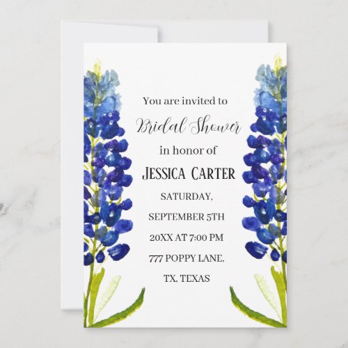 Bluebonnets Floral Watercolor Boho Bridal Shower  Invitation