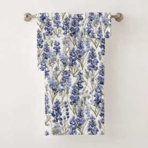 Bluebonnets Flowers Blue Watercolor Wildflowers Bath Towel Set