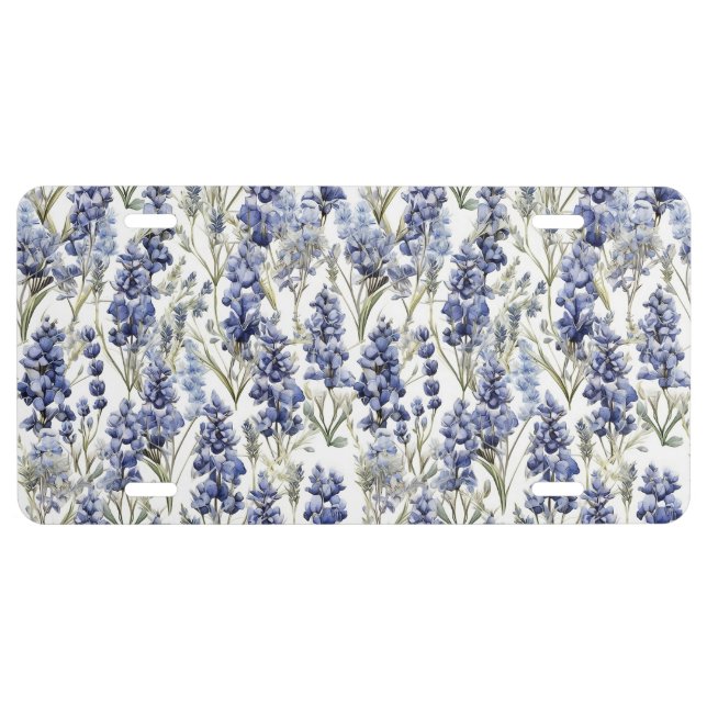 Bluebonnets Flowers Blue Watercolor Wildflowers License Plate (Front)