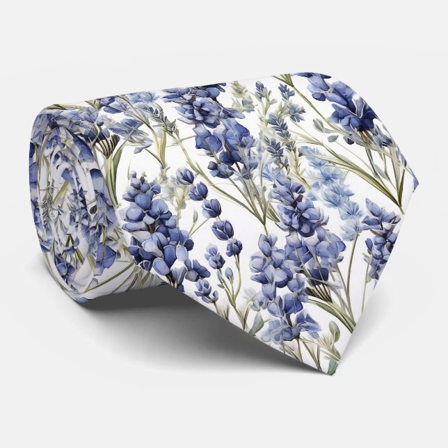 Bluebonnets Flowers Blue Watercolor Wildflowers Neck Tie (Rolled)