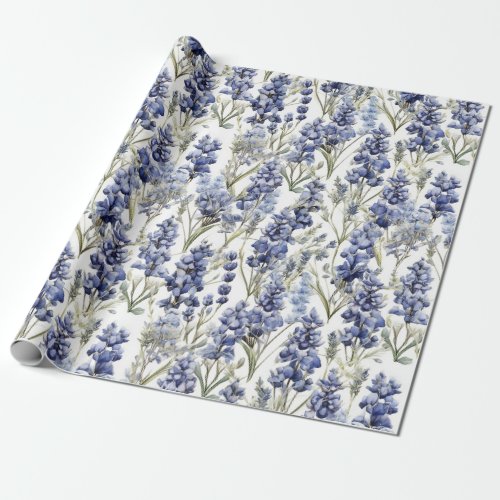 Bluebonnets Flowers Blue Watercolor Wildflowers Wrapping Paper