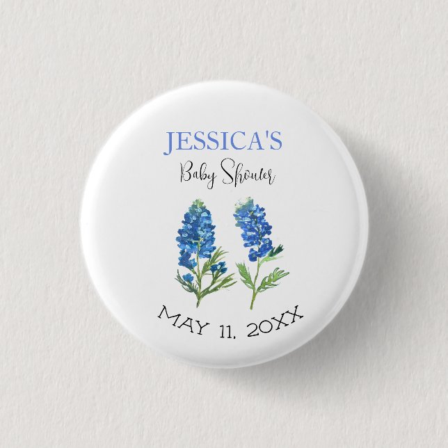 Bluebonnets Flowers Texas Baby Shower Girl Button (Front)