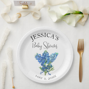 Bluebonnets Flowers Texas Baby Shower Girl Paper Plates