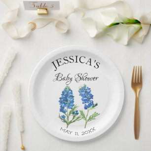 Bluebonnets Flowers Texas Baby Shower Girl Paper Plates