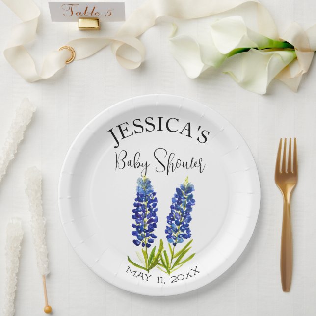 Bluebonnets Flowers Texas Baby Shower Girl Paper Plates (Wedding)