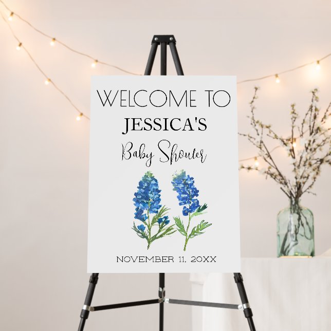 Bluebonnets Flowers Texas Baby Shower Welcome Sign (In Situ (Stand))