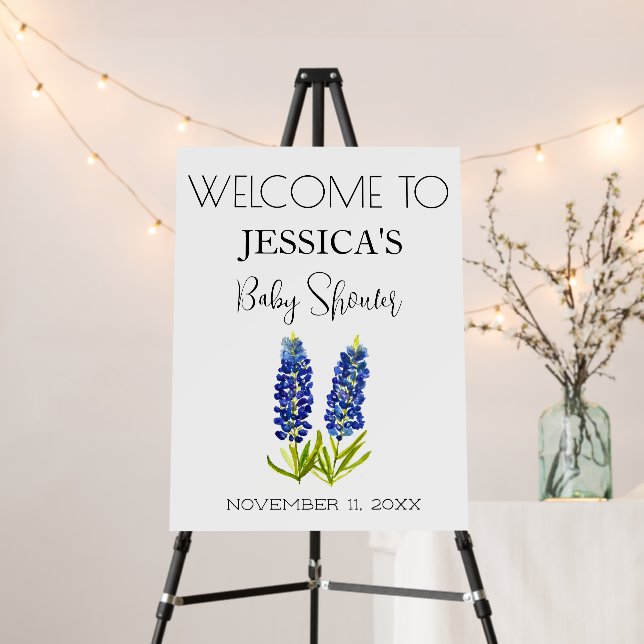 Bluebonnets Flowers Texas Baby Shower Welcome Sign (In Situ (Stand))