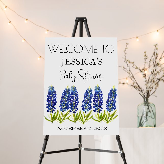 Bluebonnets Flowers Texas Baby Shower Welcome Sign (In Situ (Stand))