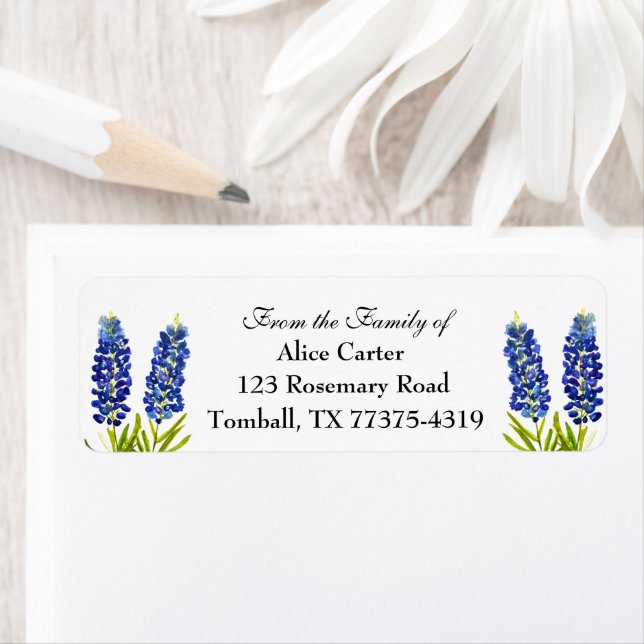 Bluebonnets Funeral Texas State Flower Watercolor  Label (Insitu)