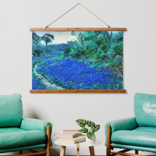 Bluebonnets in the Misty Morning Hanging Tapestry