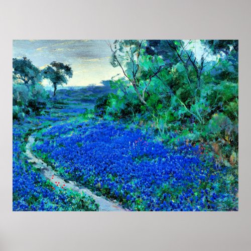 Bluebonnets in the Misty Morning Poster